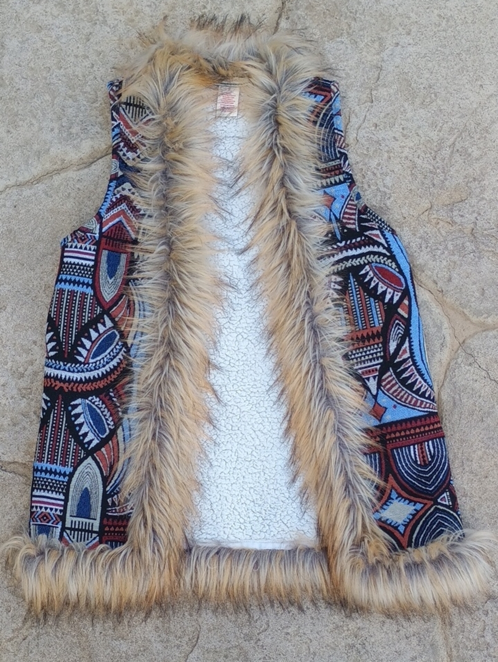 Flying Tomato Faux Fur-Trimmed Sherpa Lined Stitched Vest Women's Size S EUC